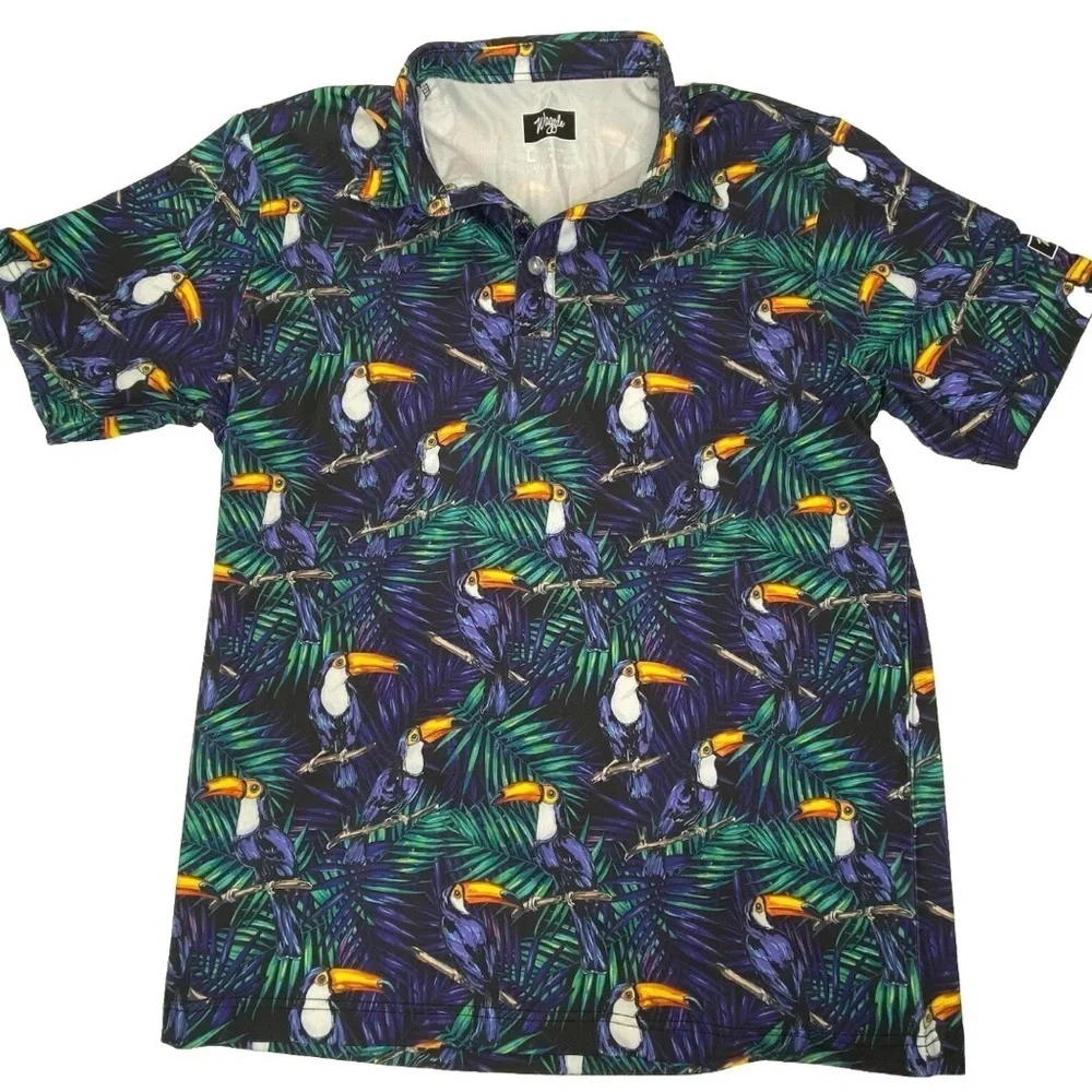 Waggle Tropical Toucan Palm Trees Golf Polo Shirt - Picture 6 of 6